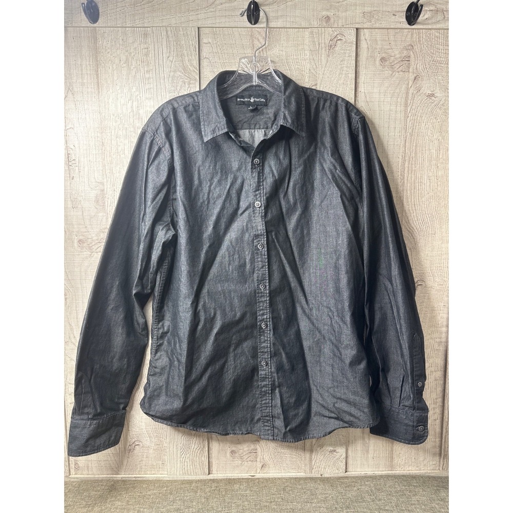 Beverly Hills Polo Club Mens Large Dark Gray Button Up Shirt Business Casual